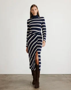 Brindy Dress in Maritime Blue & Cream Wide Stripe