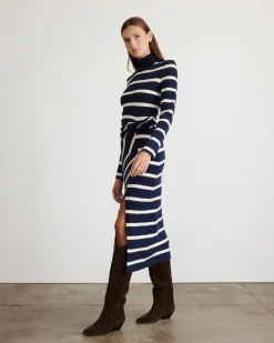Brindy Dress in Maritime Blue & Cream Wide Stripe