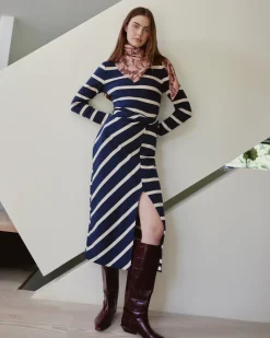 Brindy Dress in Maritime Blue & Cream Wide Stripe