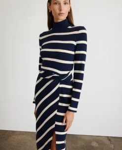 Brindy Dress in Maritime Blue & Cream Wide Stripe