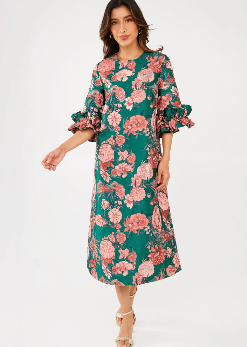 Bronwyn Dress in Forest Mum Jacquard