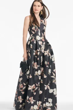 Brooke Gown in Black Venetia Petal