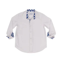 Brooks Button Down in Oxford White with Navy Gingham Trim