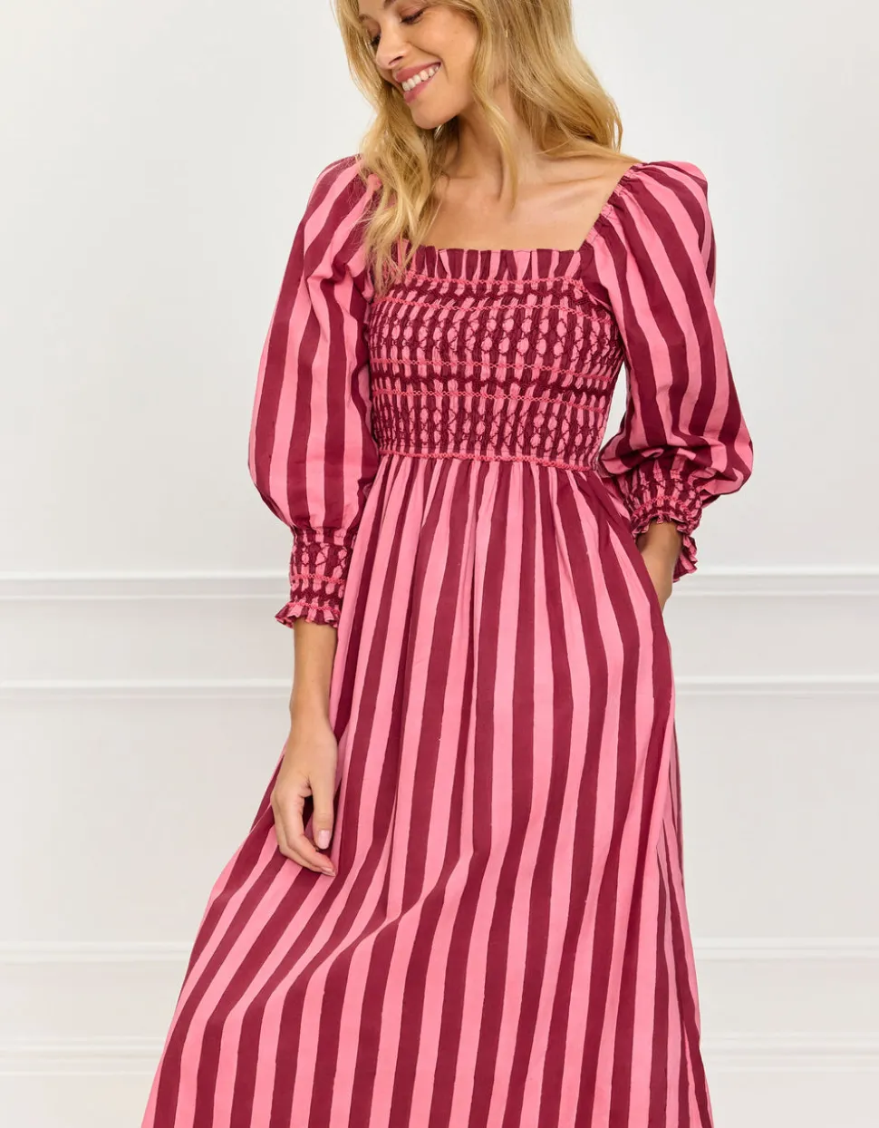 Burgundy Stripe Florence Dress