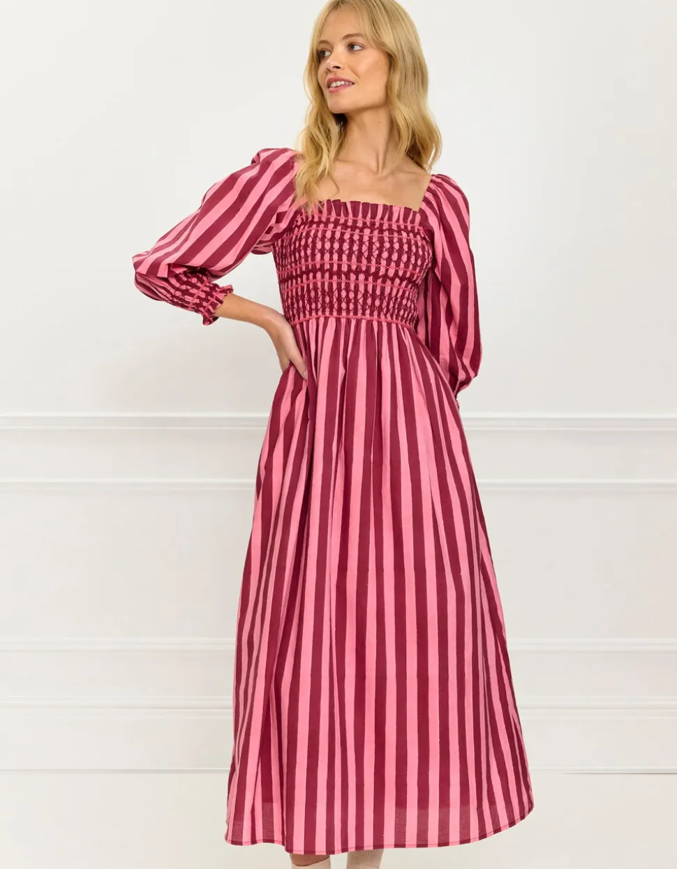 Burgundy Stripe Florence Dress