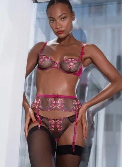 Butterfly Embroidery Balconette Bra in Cerise