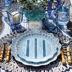 Cabana Stripe Melamine Dinner Plate, Set of 4 in Ocean