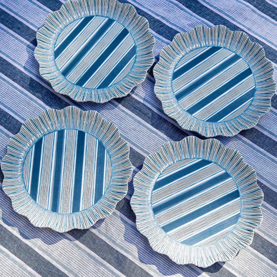 Cabana Stripe Melamine Dinner Plate, Set of 4 in Ocean