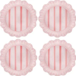 Cabana Stripe Melamine Dinner Plate, Set of 4 in Coral