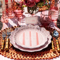 Cabana Stripe Melamine Dinner Plate, Set of 4 in Coral