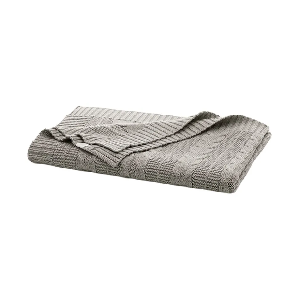 Cable Knit Baby Blanket in Heathered Pewter