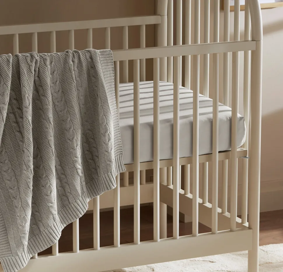 Cable Knit Baby Blanket in Heathered Pewter