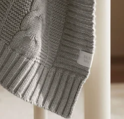 Cable Knit Baby Blanket in Heathered Pewter