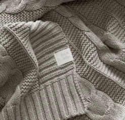 Cable Knit Baby Blanket in Heathered Pewter