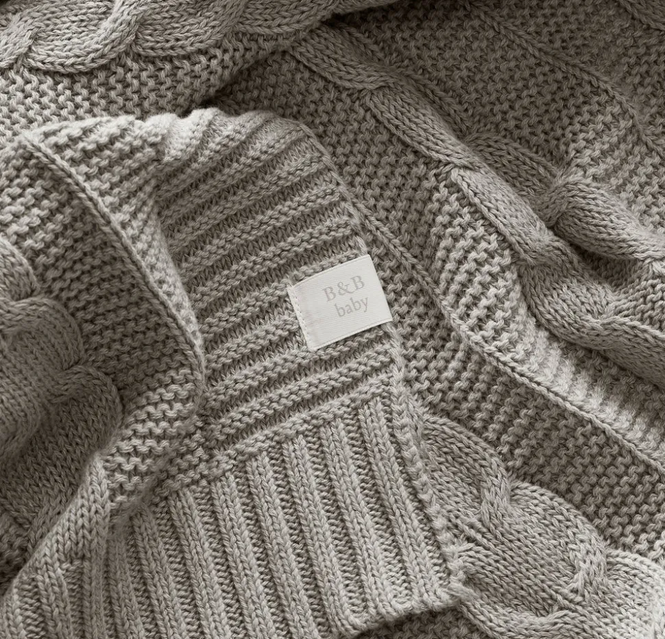 Cable Knit Baby Blanket in Heathered Pewter