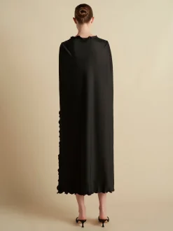 Cady Cape Dress with Scalloped Edge in Black