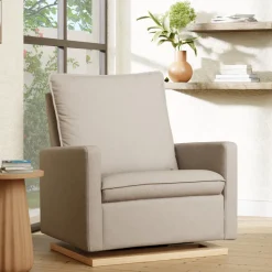 Cali Pillowback Chair and a Half Glider in Eco-Performance Fabric | Water Repellent & Stain Resistant in Performance Beach Eco-Weave with Light Wood Base