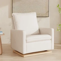 Cali Pillowback Chair and a Half Glider in Eco-Performance Fabric | Water Repellent & Stain Resistant in Performance Cream Eco-Weave with Light Wood Base