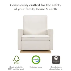 Cali Pillowback Chair and a Half Glider in Eco-Performance Fabric | Water Repellent & Stain Resistant in Performance Cream Eco-Weave with Light Wood Base