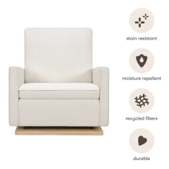 Cali Pillowback Chair and a Half Glider in Eco-Performance Fabric | Water Repellent & Stain Resistant in Performance Cream Eco-Weave with Light Wood Base