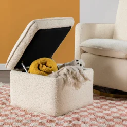 Cali Storage Ottoman in Boucle in Ivory Boucle