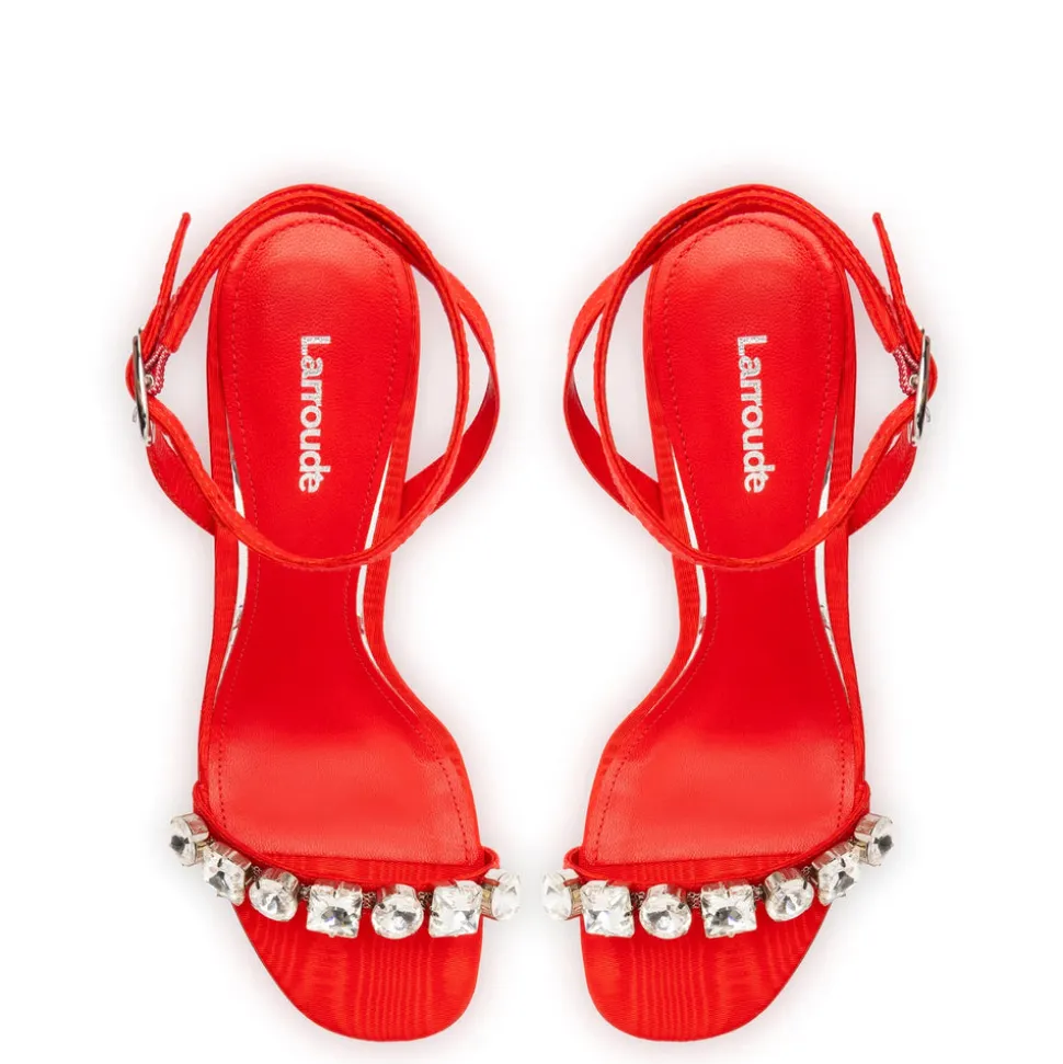 Calypso Sandal In Red Fabric and Crystals