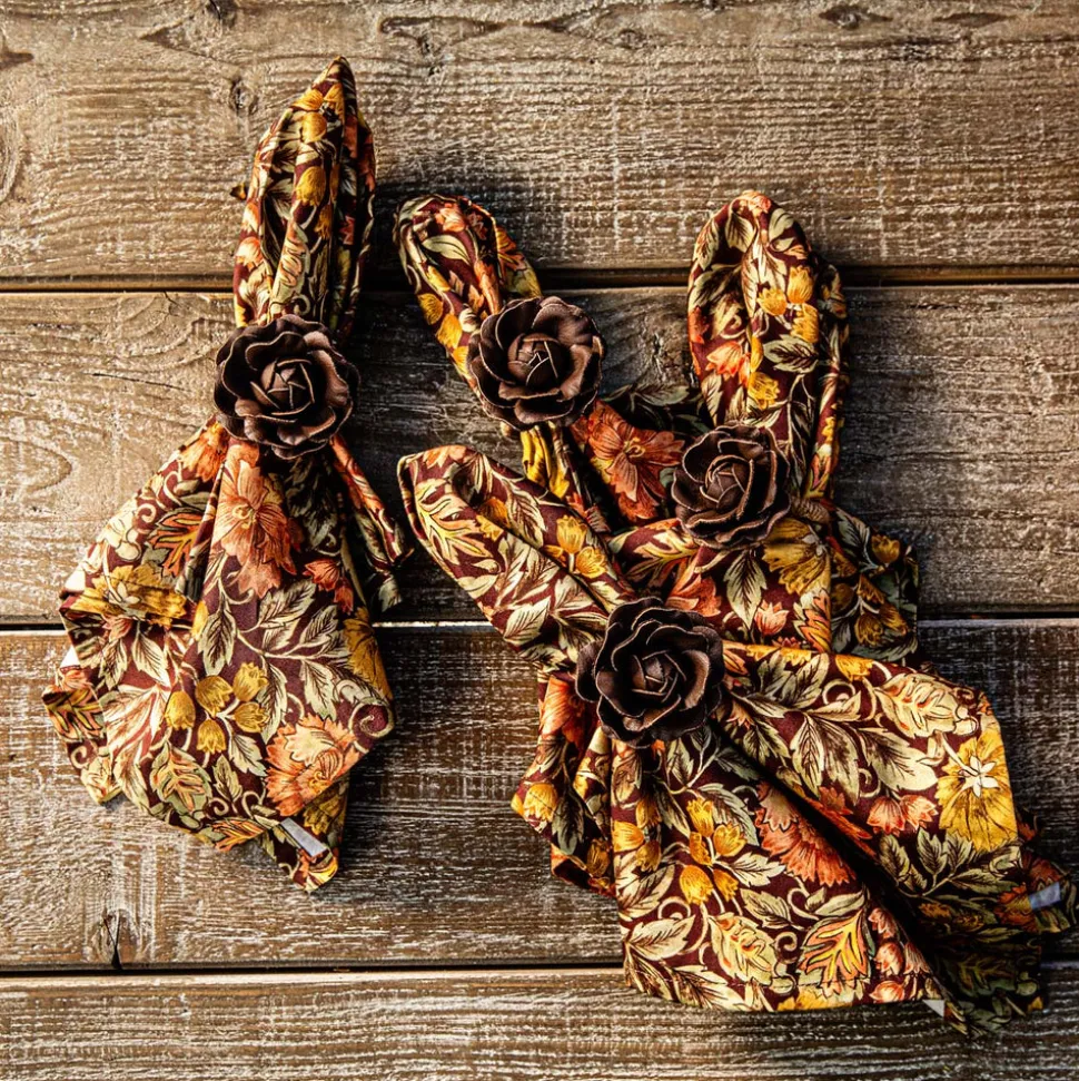 Camellia Napkin Ring in Brown, Set of 4
