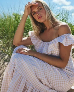 Camille Dress in Tan Gingham