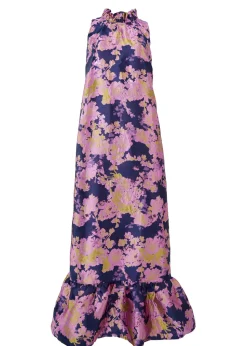 Camille Gown in Navy Abstract Brocade