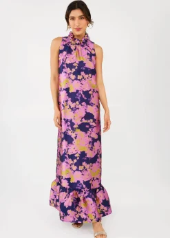 Camille Gown in Navy Abstract Brocade