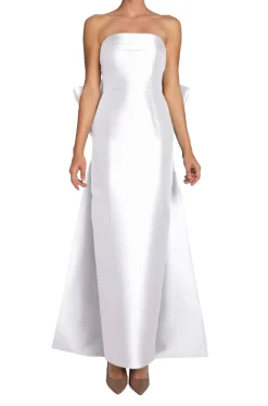 Camille Silk and Wool Column Gown with Removable Train in White