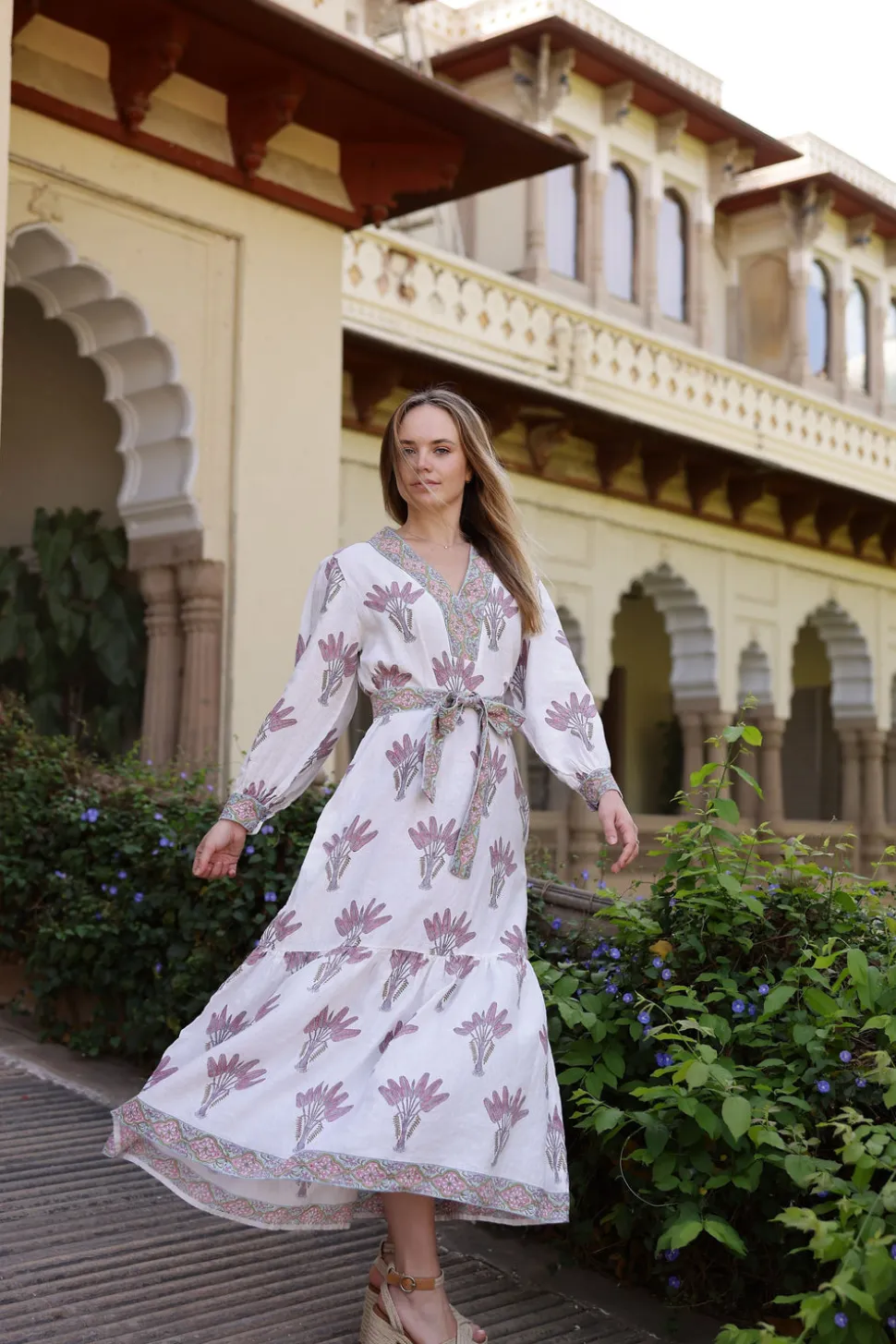 Capri Maxi Dress in Pink Palm