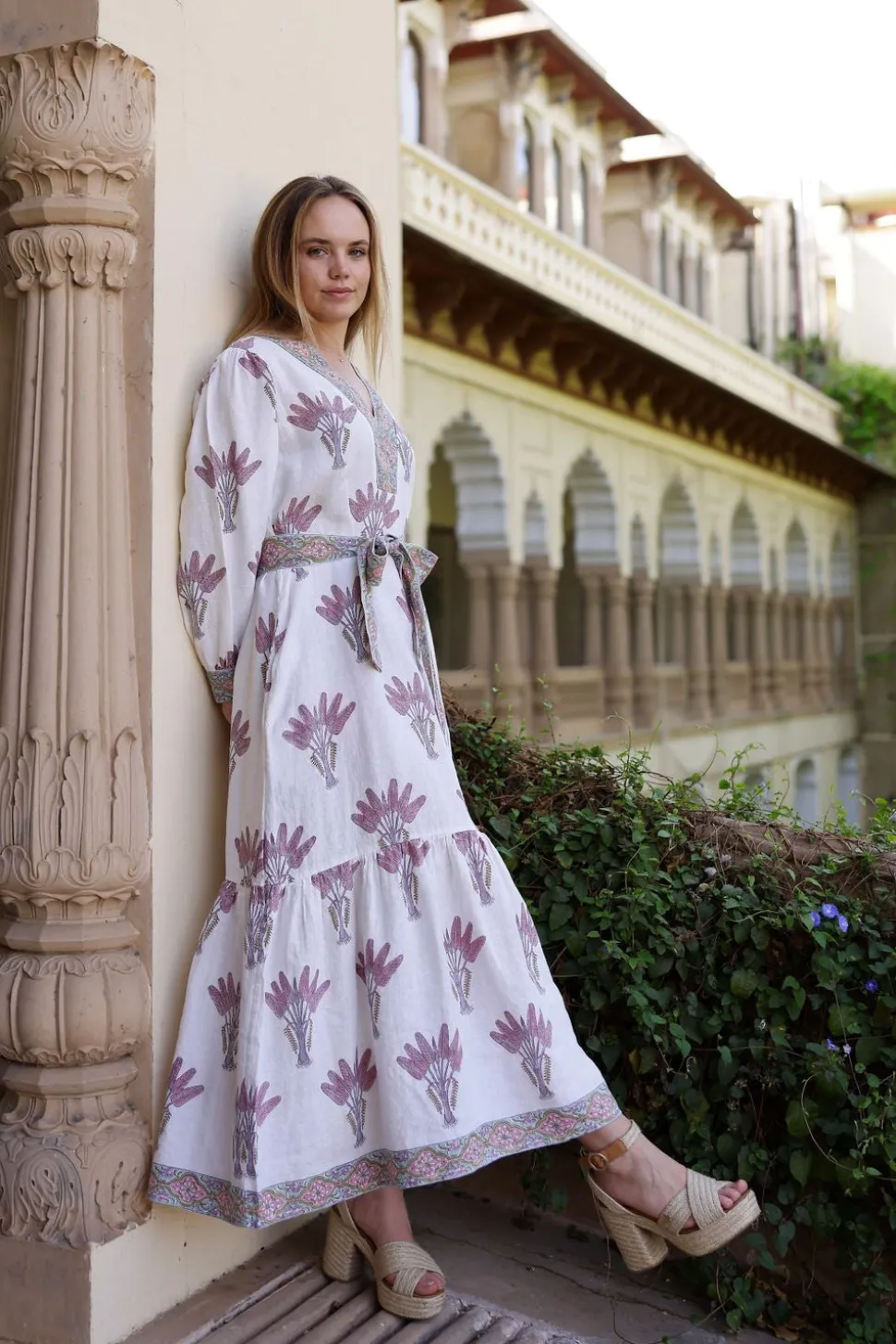 Capri Maxi Dress in Pink Palm