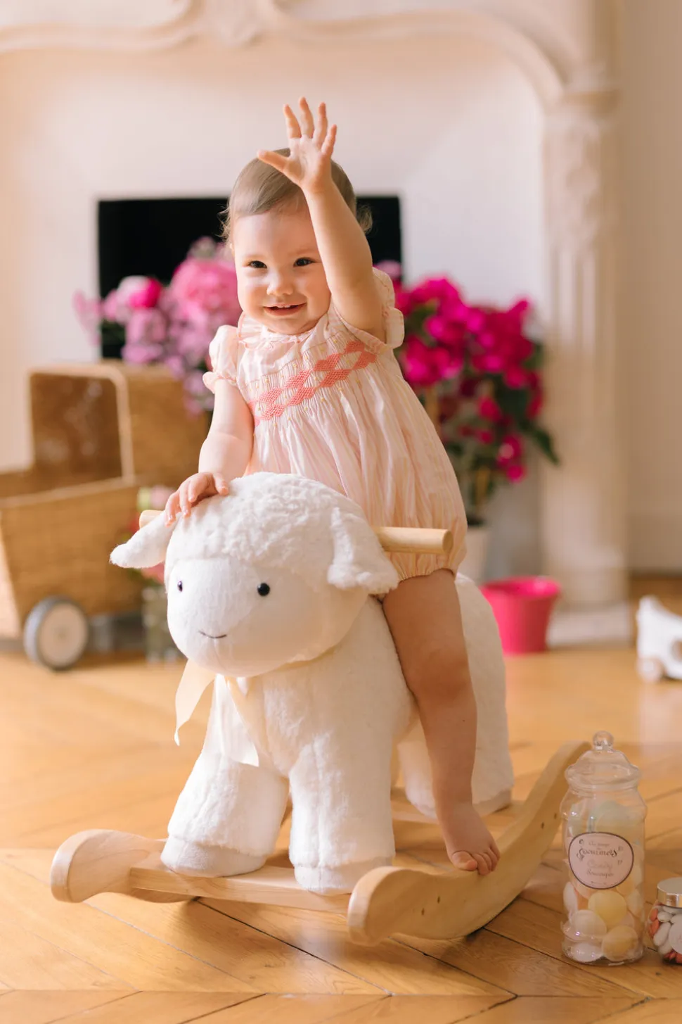 Capucine Pink Yellow Stripe Smocked Romper