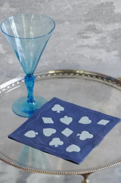Cardshark Cocktail Napkins in Navy & Aqua, Set of 6