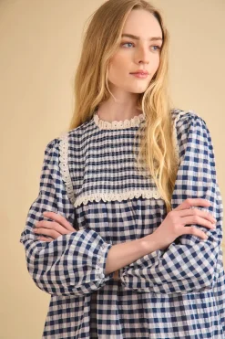 Carlyle Dress in Navy & White