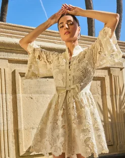 Carmen Lace Mini Dress in Ivory
