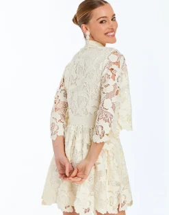 Carmen Lace Mini Dress in Ivory