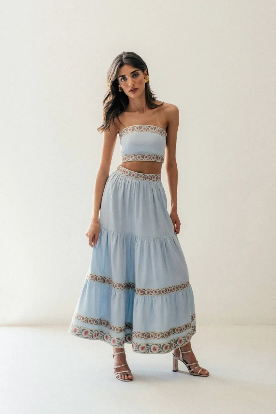 Carnation Crop Top in Blue & Pink