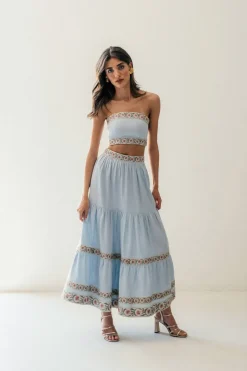 Carnation Ruffle Skirt in Blue & Pink