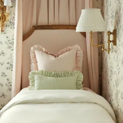 Carolina Stripe Frill Pillow in Palm Green