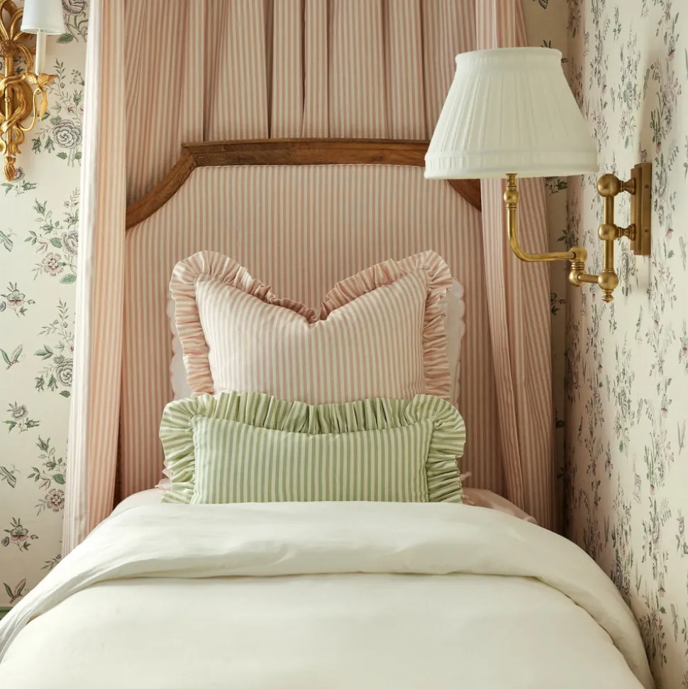 Carolina Stripe Frill Pillow in Palm Green