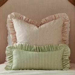 Carolina Stripe Frill Pillow in Palm Green