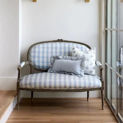 Carolina Stripe Frill Pillow in Atlantic Blue