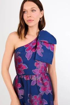 Caroline Gown in Fuchsia Navy Peony Organza