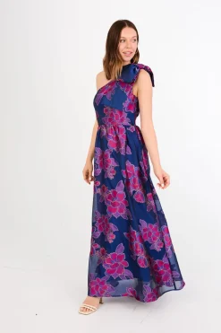 Caroline Gown in Fuchsia Navy Peony Organza