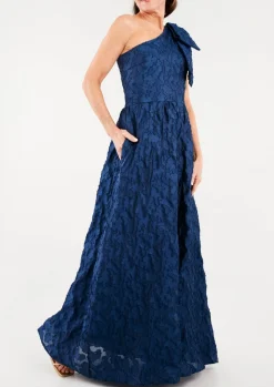 Caroline One-Shoulder Gown in Navy Organza