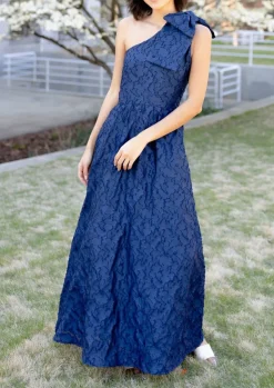 Caroline One-Shoulder Gown in Navy Organza