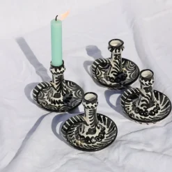 Casa Blanca & Negra Candlestick with Hand-Painted Designs