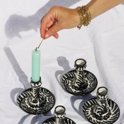 Casa Blanca & Negra Candlestick with Hand-Painted Designs